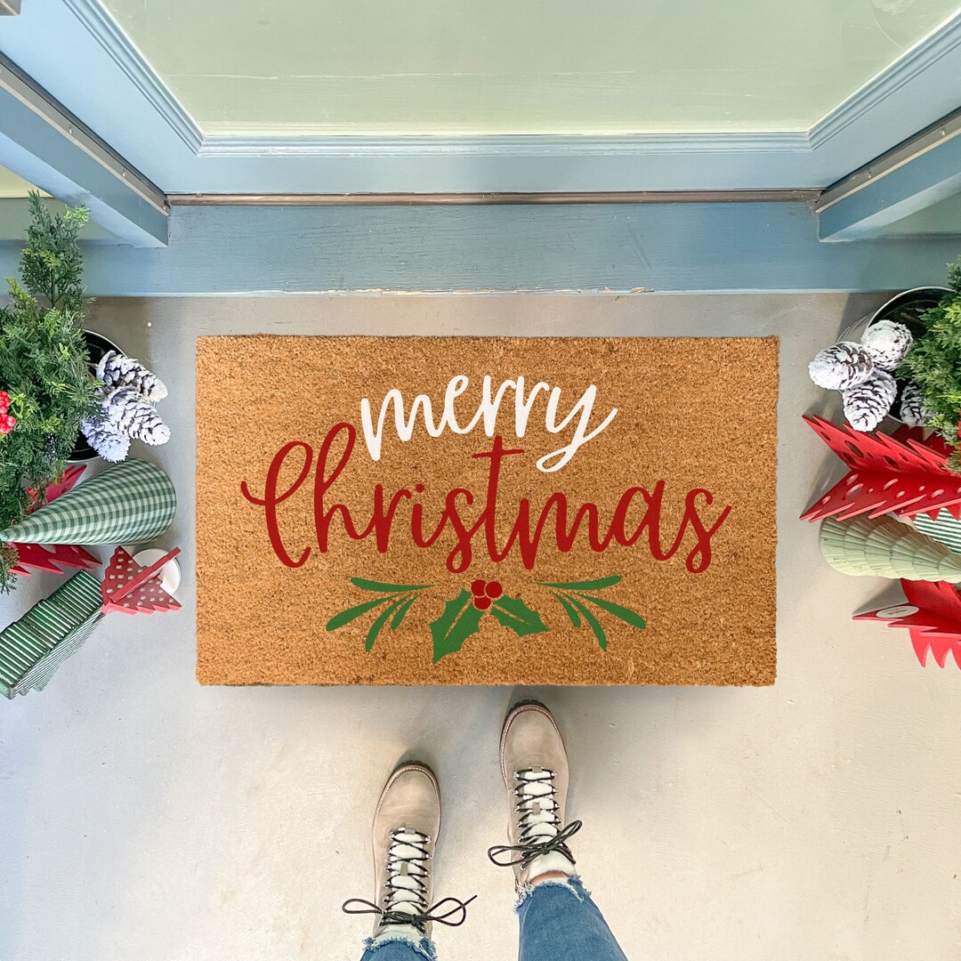 Merry Christmas doormat outdoor, Holiday door mat, Traditional Holiday Hosting Decor for porch, Double Doormat, Winter Doormat Large Rug MakerPlace